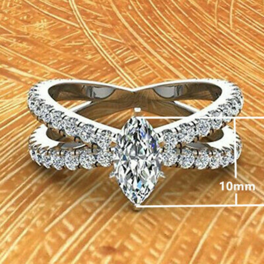 Silver Simulated Diamonds Skylight Ring - Picture 2 of 2